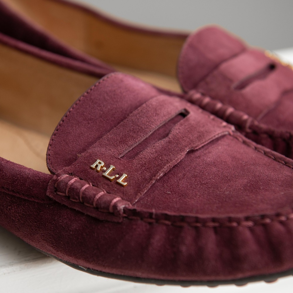 Ralph Lauren Belen Loafers Sz 10 Plum Suede Shoes Dark Academia Old Money Preppy